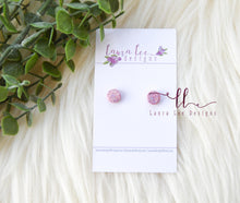 8mm Round Clay Stud Earrings || Light Pink Holographic Glitter