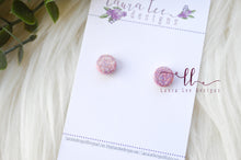 8mm Round Clay Stud Earrings || Light Pink Holographic Glitter