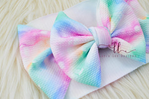 Large Julia Messy Bow Headwrap || Soft Rainbow Watercolor