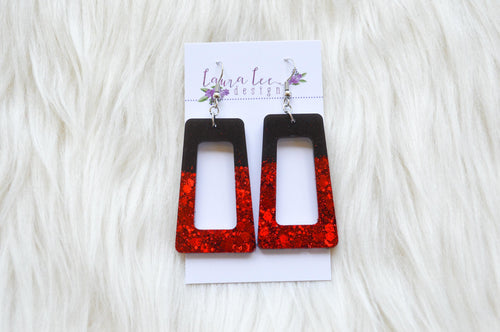 Rectangle Resin Earrings || Red and Black Glitter