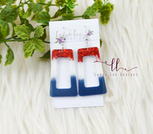 Rectangle Resin Earrings || Red, White, and Blue