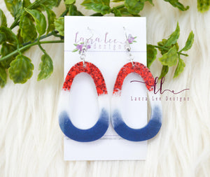 Fat Teardrop Resin Earrings || Red, White, and Blue