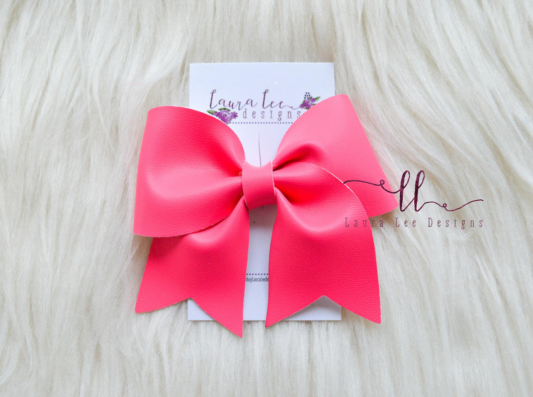 Large Missy Bow || Neon Pink Vegan Leather