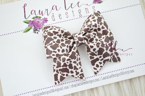 Little Missy Bow || Brown Cow Print Vegan Leather
