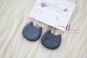 Cat Clay Hoop Earrings || Holographic Charcoal Glitter || Kitty Hoops