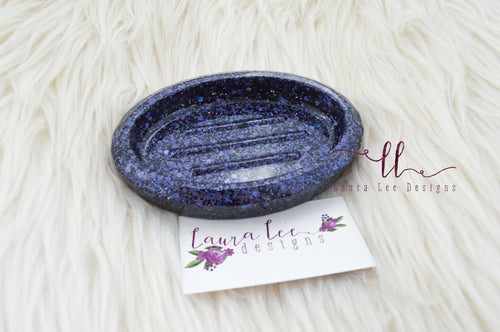 Resin Soap Dish || Black Holographic Chunky Glitter
