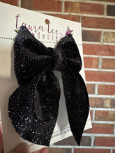 Small Timber Bow || Black with Silver Glitter