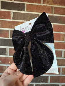 Large Timber Bow || Black with Silver Glitter