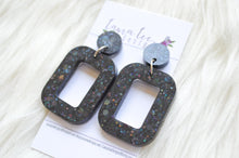 Rounded Rectangle Resin Earrings || Black Holographic Chunky Glitter