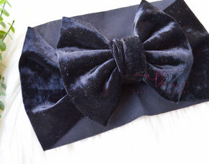 Large Julia Bow Headwrap || Black Crushed Velvet
