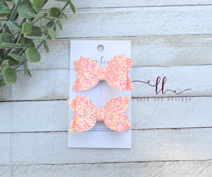 Pippy Style Pigtail Bow Set || Coral Glitter