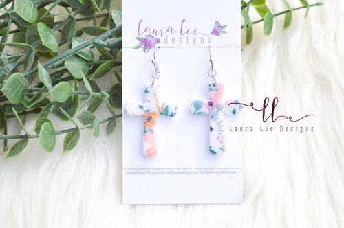 Cross Clay Earrings ||  Floral