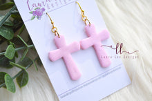 Cross Clay Earrings || Pink with Glitter
