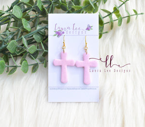 Cross Clay Earrings || Pink with Glitter