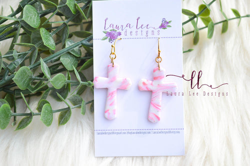 Cross Clay Earrings || Pink Swirl