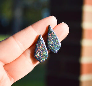 Dagger Stud Earrings || Holographic Gray Glitter || Made To Order