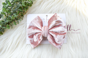Large Julia Bow Style Bow || Dusty Rose Crushed Velvet || CLIP ONLY