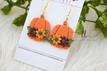 Fat Pumpkins Clay Earrings || Orange with Burgundy and Mustard Yellow Floral