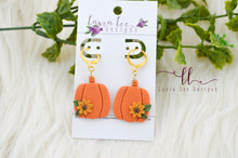 Fat Pumpkins Clay Earrings || Orange with Mustard Yellow Floral