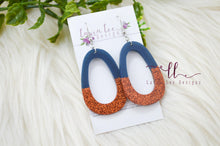 Fat Teardrop Resin Earrings || Navy Blue and Orange Glitter