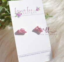 Cowboy Hat Clay Stud Earrings || Light Pink Holographic Glitter