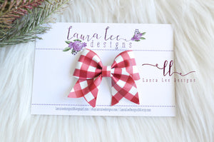 Little Missy Bow || Red Buffalo Plaid Vegan Leather