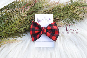 Lucy Style Bow || Red and Black Buffalo Plaid || CLIP ONLY
