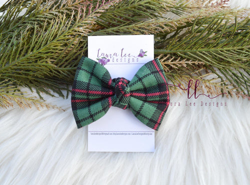 Lucy Style Bow || Green and Red Plaid || CLIP ONLY