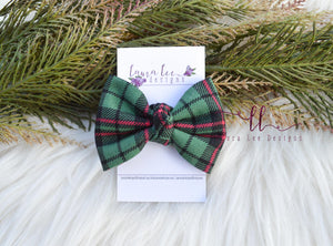 Lucy Style Bow || Green and Red Plaid || CLIP ONLY