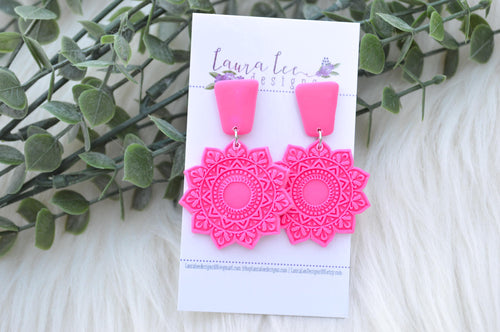 Mandala Clay Earrings || Hot Pink || Made to Order