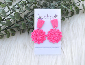 Mandala Clay Earrings || Hot Pink || Made to Order