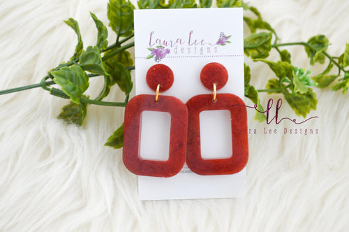 Rounded Rectangle Resin Earrings || Maroon
