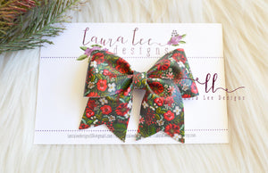 Large Missy Bow || Embroidered Christmas Floral Vegan Leather