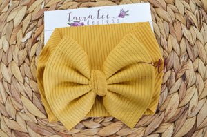 Large Julia Bow Headwrap || Mustard Yellow Rib Knit