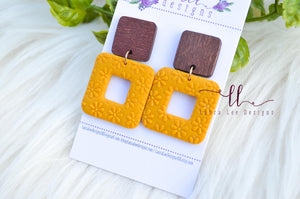 Open Square Clay Earrings || Mustard Yellow Daisy || Made to Order