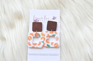 Open Square Clay Earrings || Oranges