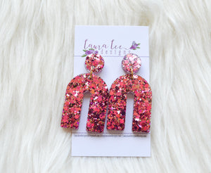 Stud Arch Resin Earrings || Palace Pink Glitter