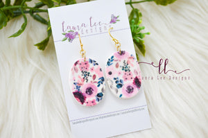 Oval Clay Earrings || Pink Floral