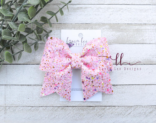Large Missy Bow || Pink Speckled Glitter