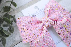 Large Missy Bow || Pink Speckled Glitter
