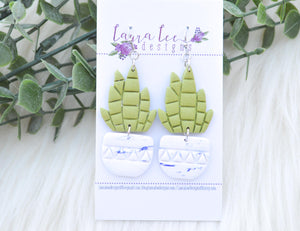 Plant Clay Earrings || Blue Speckled Pot