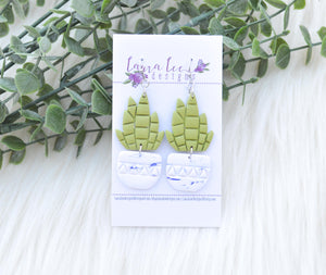 Plant Clay Earrings || Blue Speckled Pot