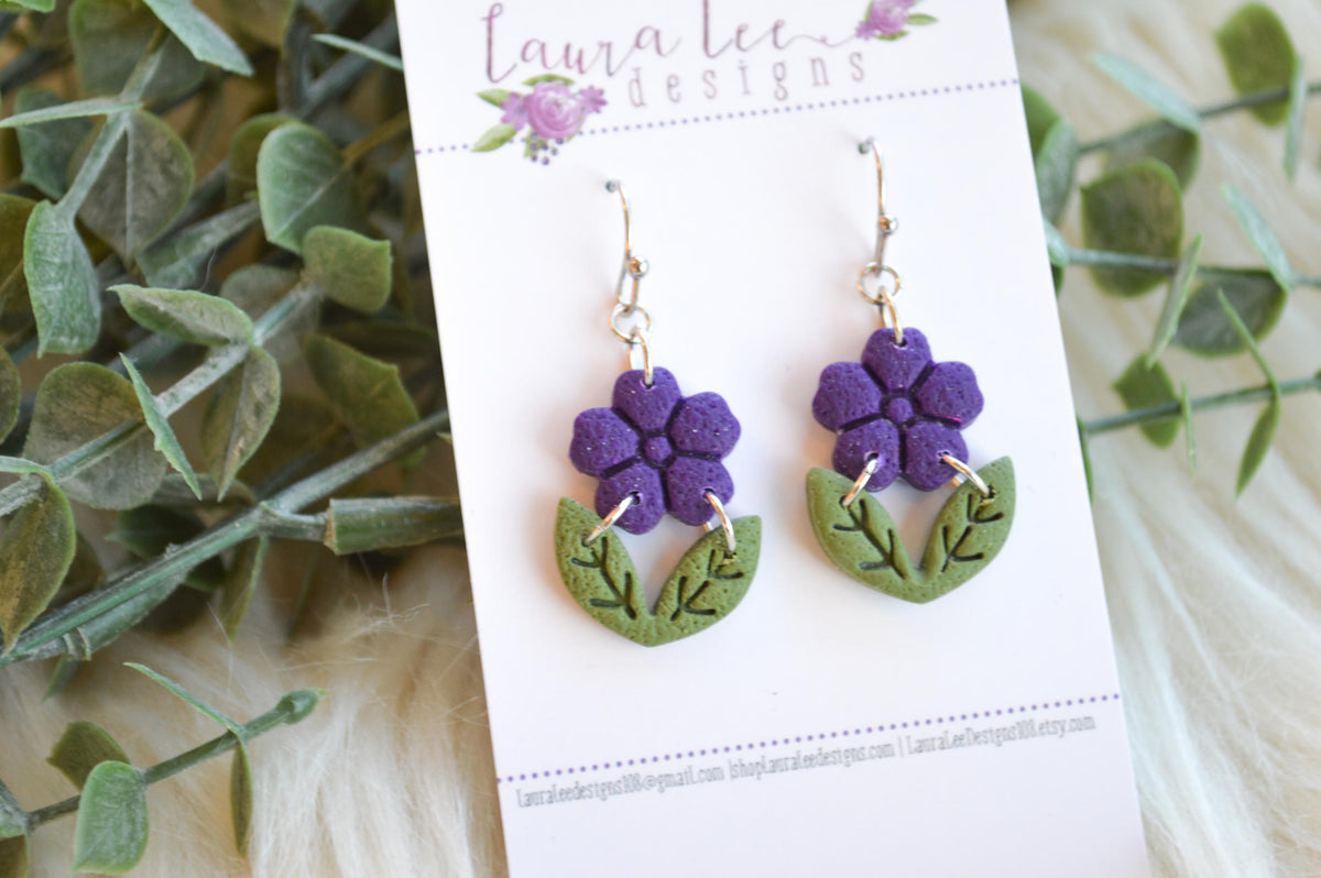 Lavender Clay Earrings Purple Tiny Flowers Clay Earrings || Choose