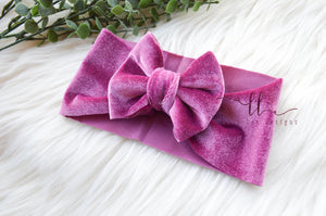 Small Julia Bow Headwrap || Hot Pink Velvet