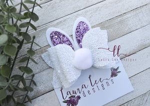 Stacked Izzy Style Bunny Bow || Lavender Glitter Ears with Bunny Tail