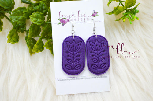 Tulip Imprint Clay Earrings || Purple