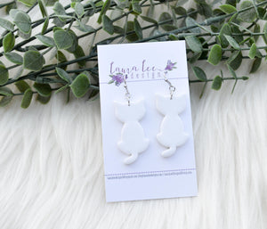 Cats Clay Earrings || White