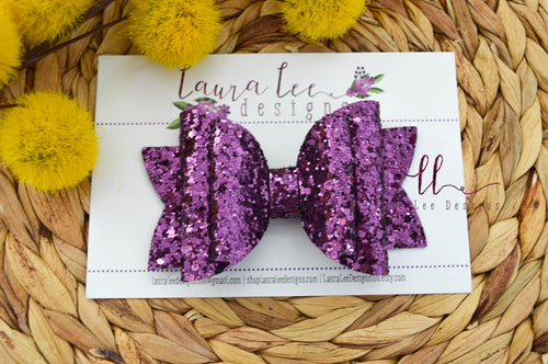 Stacked Rosie Style Bow || Majestic Eggplant Glitter