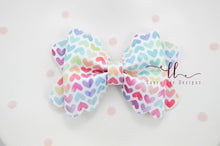 Margo Style Bow || Watercolor Rainbow Hearts Vegan Leather || CLIP ONLY
