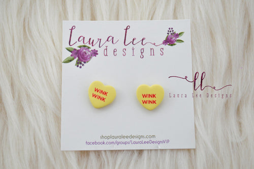 Conversation Heart Stud Earrings || Yellow Wink Wink || Made to Order